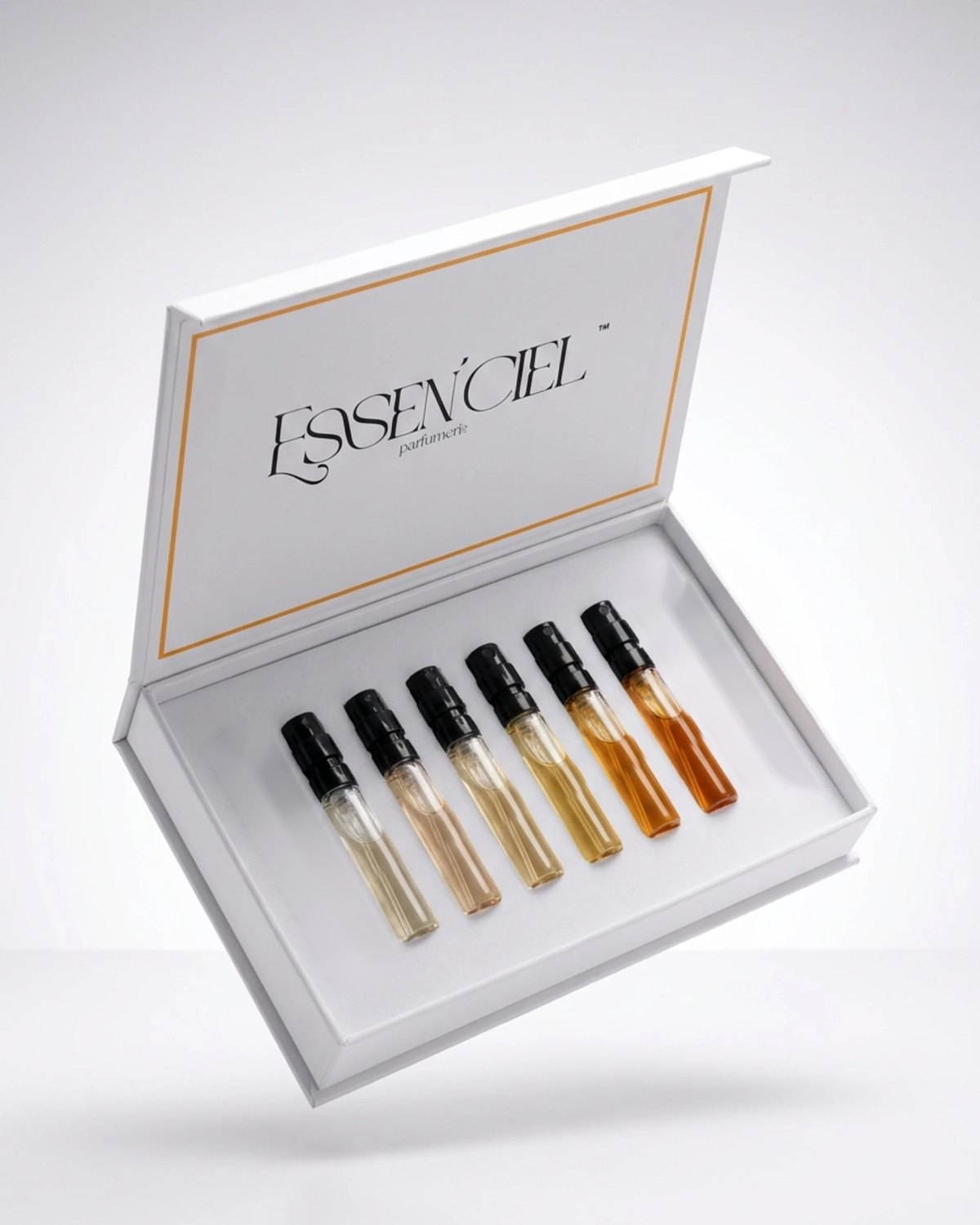 Box Découverte Essen'ciel : coffret ouvert de 6 échantillons de 2 ml